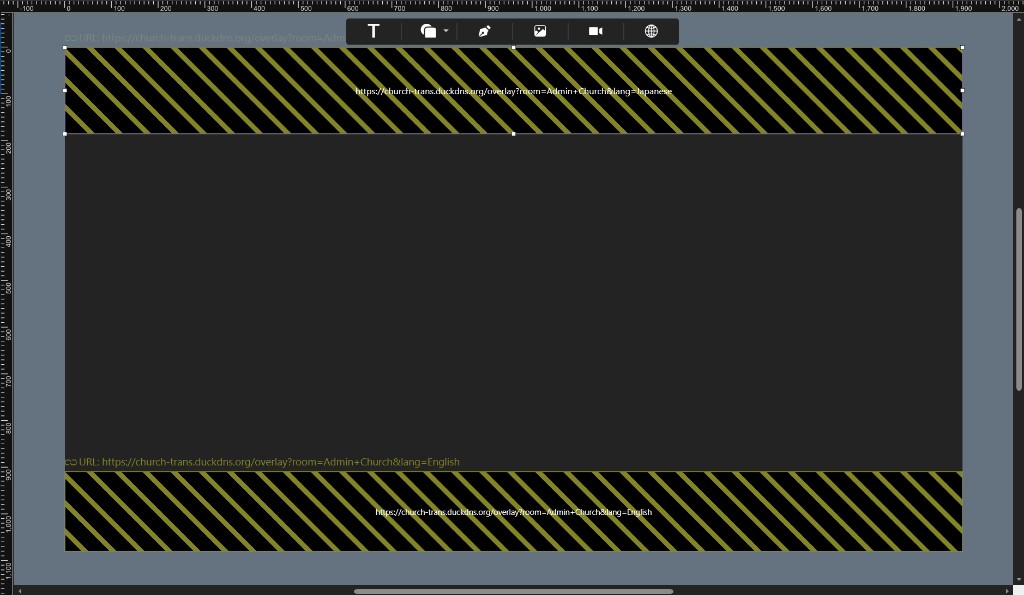 ProPresenter Prop with two web objects—Japanese overlay at the top and English at the bottom, each with its own overlay URL
