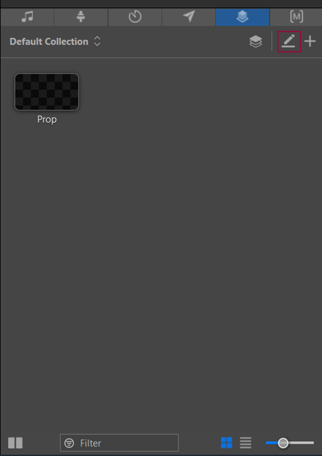 ProPresenter Props thumbnail selected with pencil edit control highlighted