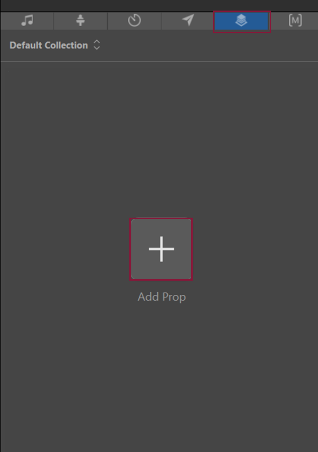 ProPresenter Props sidebar with Props icon highlighted and Add Prop plus button centered